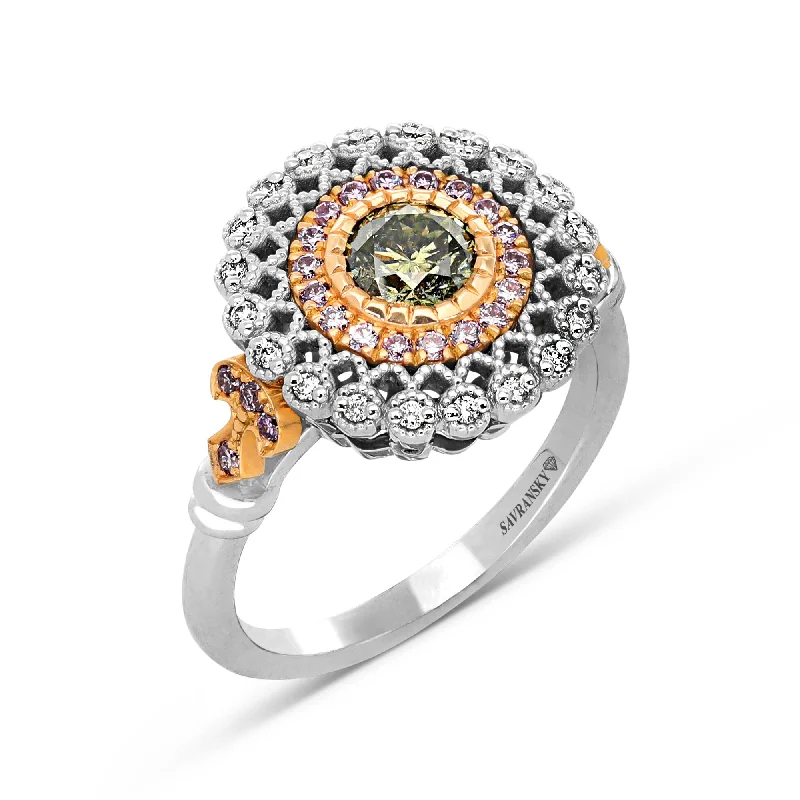 Women’s marquise engagement rings-Chameleon Diamond Flower Shaped Statement Ring