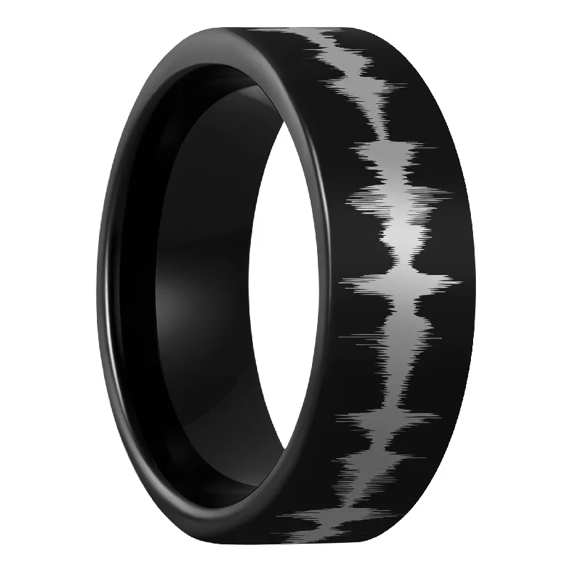 Women’s eternity diamond rings-Custom Soundwave Black Tungsten Men's Ring