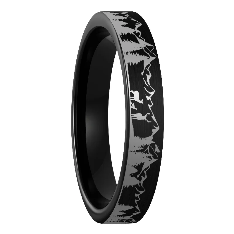 Classic women’s rings-Deer Mountain Range Brushed Black Tungsten Women's Wedding Band