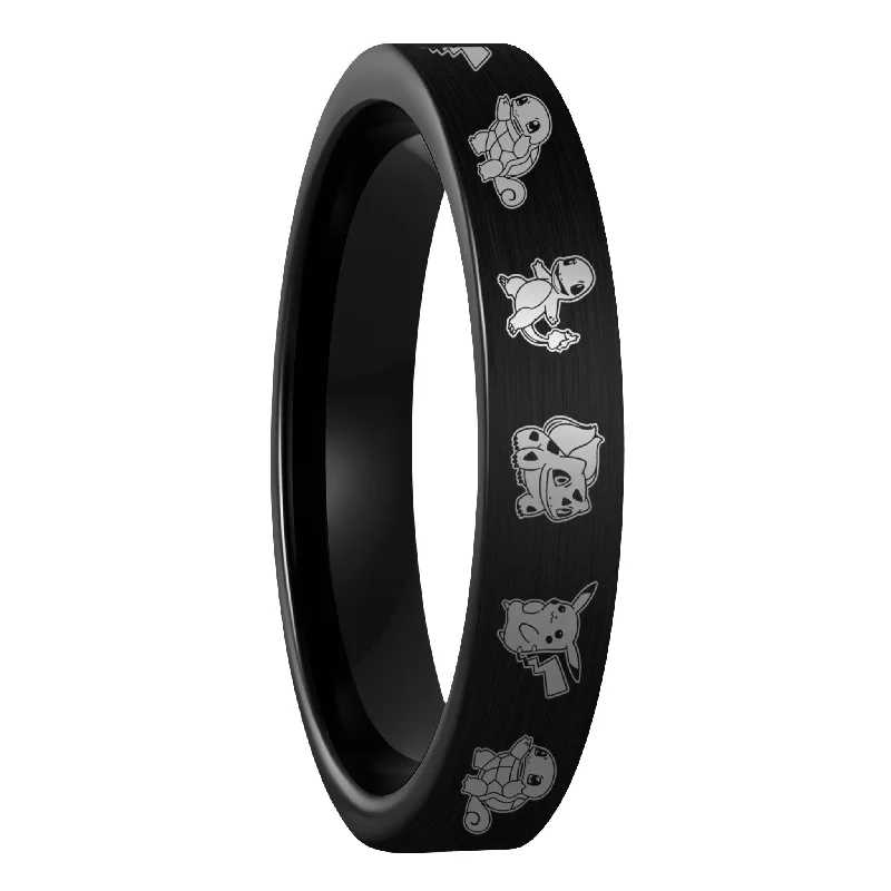 Women’s wedding rings with rubies-Pokemon Brushed Black Tungsten Women's Wedding Band