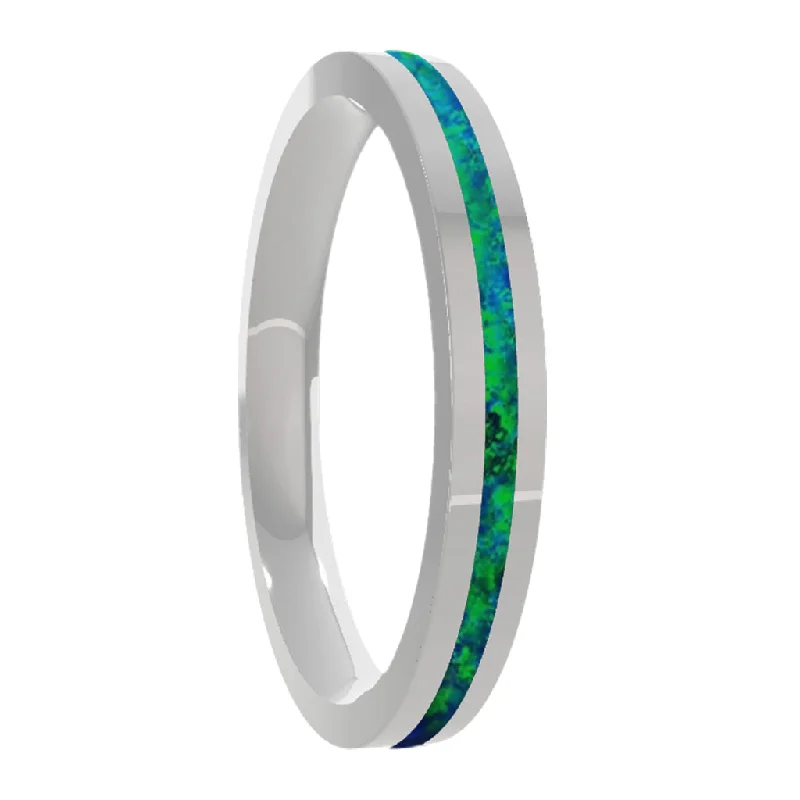 Designer rings for women-Blue & Green Opal Inlay 14k Gold Women's Wedding Band