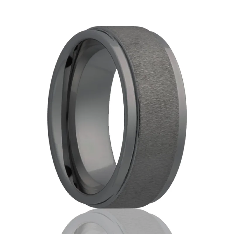 Women’s chunky rings-Textured Finish Black Ceramic Men's Wedding Band with Stepped Edges