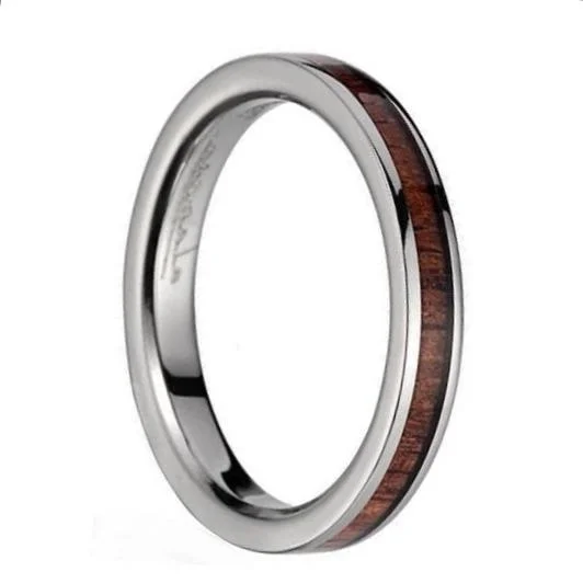 Women’s silver rings-Women's Titanium Wedding Band with Koa Wood Inlay