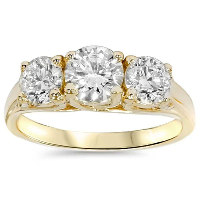 Women’s halo-set diamond engagement rings-2ct Round Diamond 3-Stone Engagement Ring 14K Yellow Gold