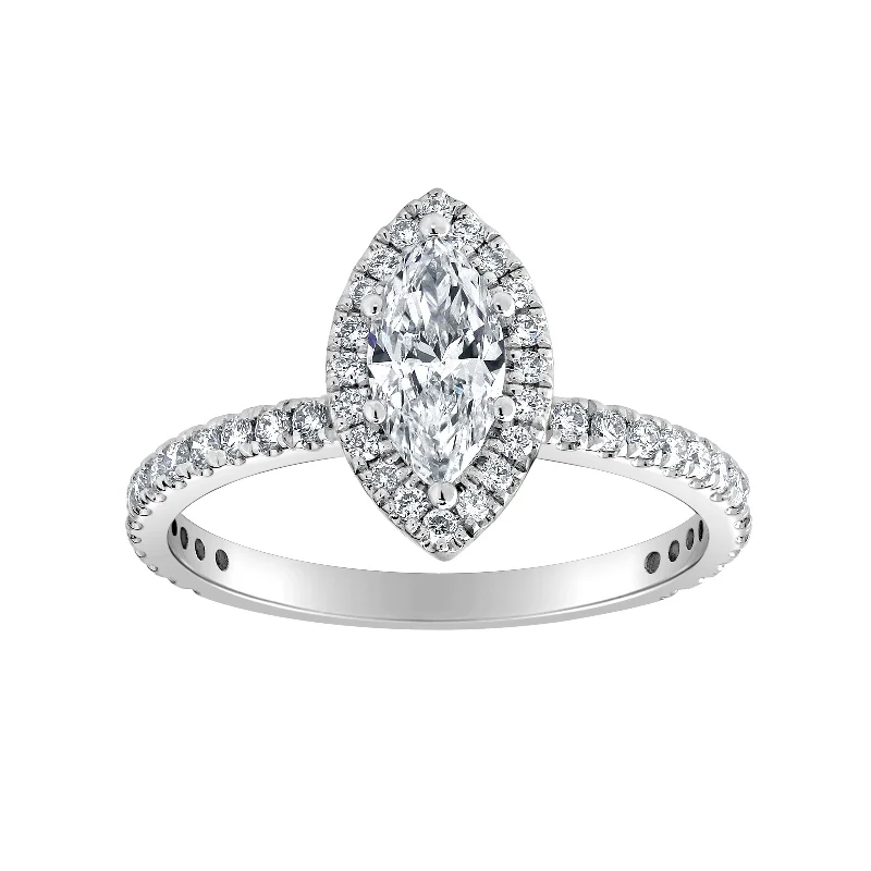 Women’s oval diamond engagement rings-Auriya 14k-White Gold Lab Grown Halo-Marquise Diamond Engagement Ring 1.00 ct. tw. (E-F VS)