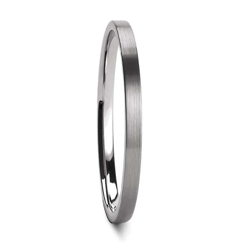 Women’s engraved wedding rings-Stackable Brushed Tungsten Women's Wedding Band